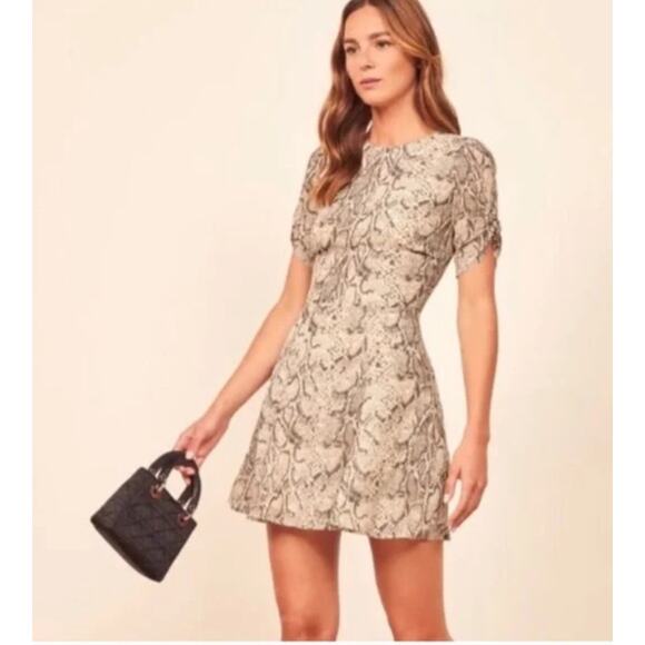 Reformation Gracie Snake Print Mini Dress Women 0 Neutral Animal Print Night Out - Picture 1 of 14